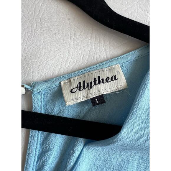 Alythea Blue Print Snap Front Romper Open Back Size Large Preppy Casual - Picture 3 of 11